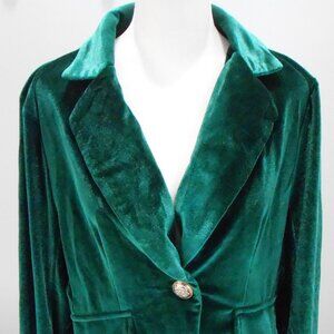 Women's Dark Green Velvet One Button Lapel Collared Blazer Slim Fit Jacket Sz-M